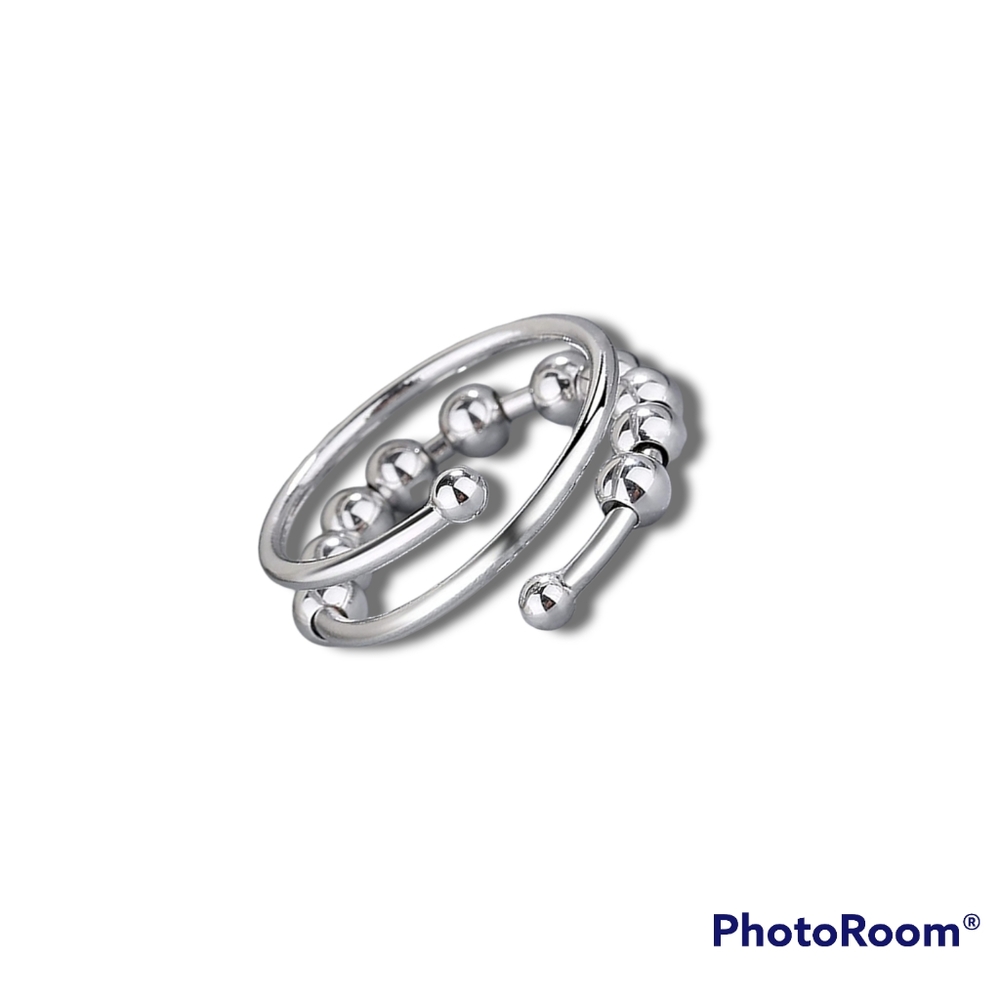 SILVER FIDGET/SPINNER THERAPY RING ADJUSTABLE FOR ANXIETY ADHD D
